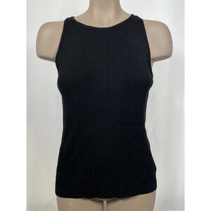 Linda Allard Ellen Tracy Black Sleeveless Ribbed Tank Top Women's LARGE NWT